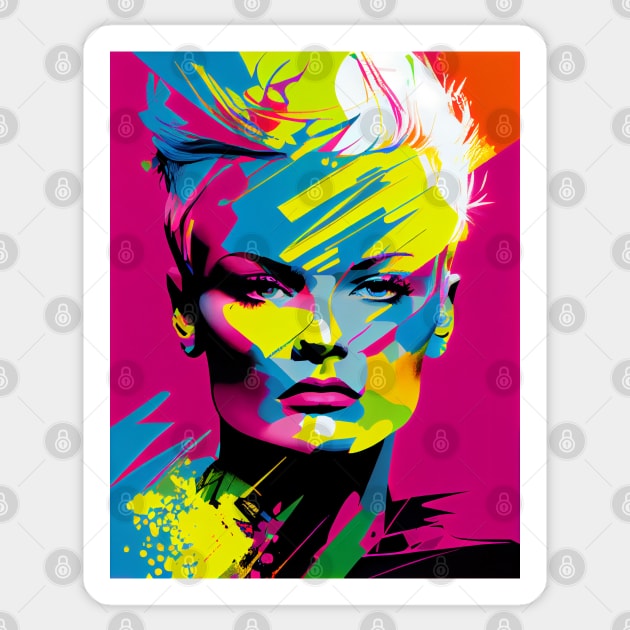 Abstract colorful pop art style woman portrait Sticker by loucaski